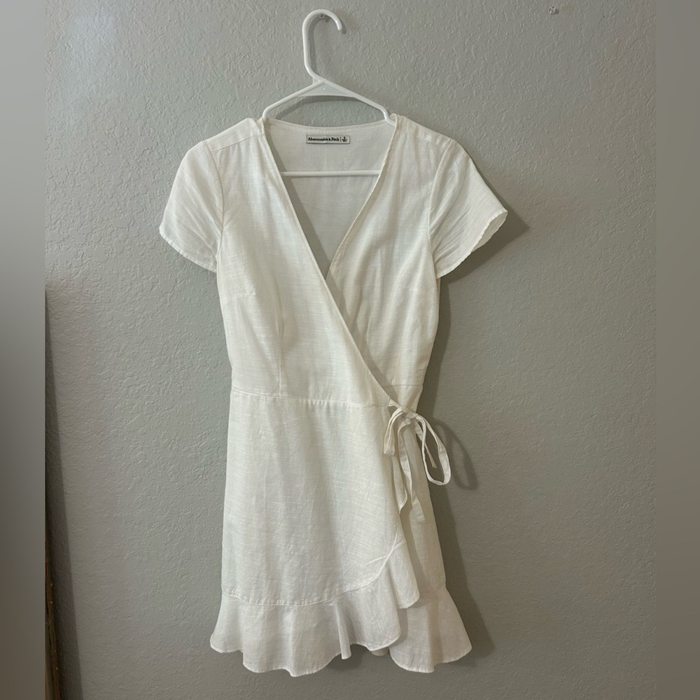 Abercrombie & Fitch White Ruffled Wrap Sundress